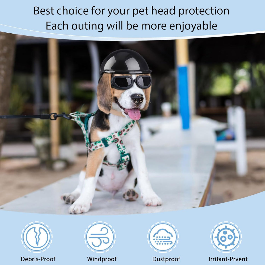 Frienda Haustier-Hundehelm und Hundebrillen-Set, gepolstert, 10.2 cm, Motorradhelm, entzückende Welp