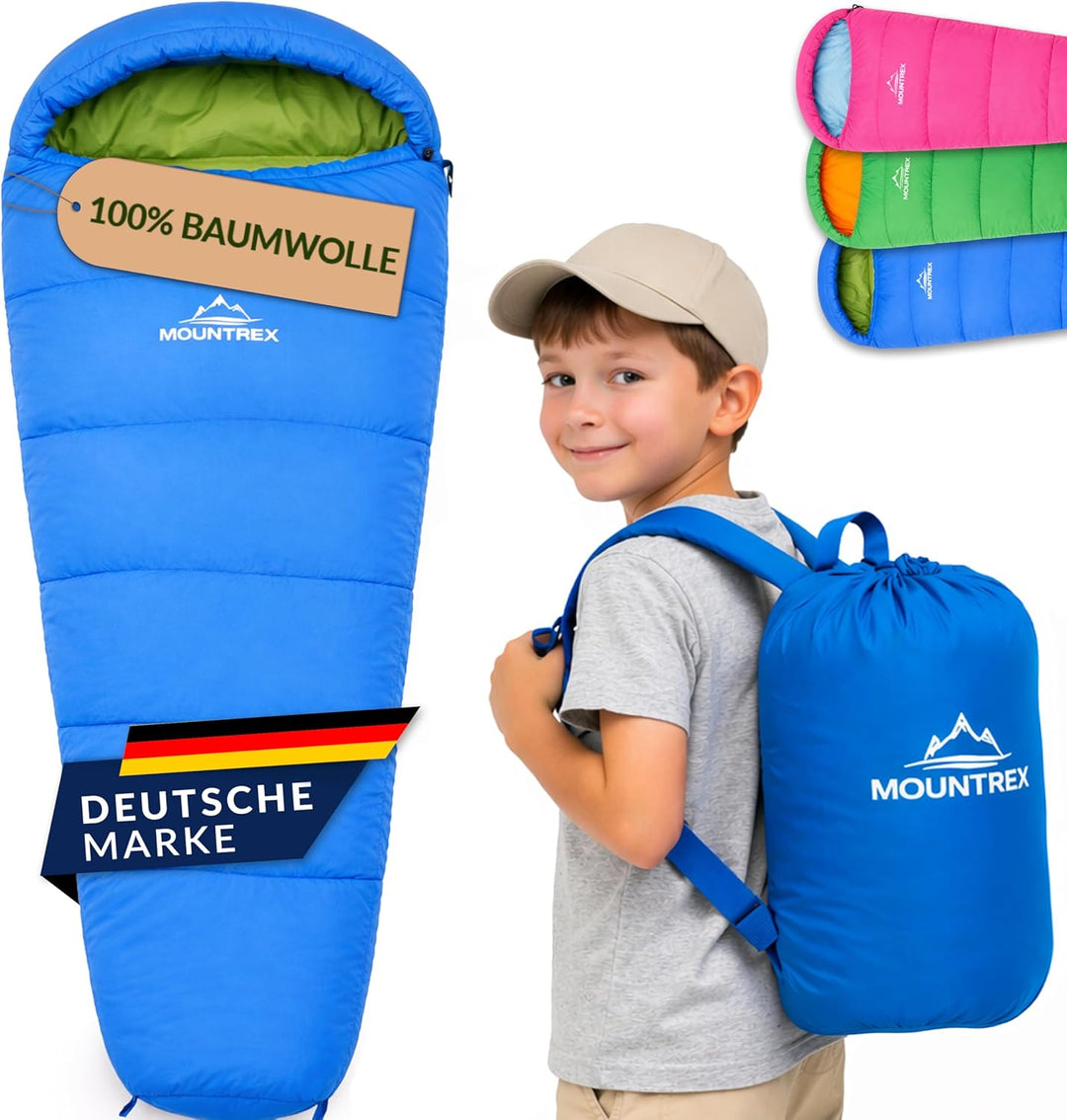 MOUNTREX® Kinderschlafsack - Tragbar wie ein Rucksack - Schlafsack für Kinder (175 x 70 x 45 cm) - O