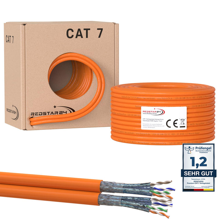 RedStar24 CAT7 Duplex Kabel 50m Verlegekabel Netzwerkkabel CAT 7 Twin LAN Installationskabel SFTP PI