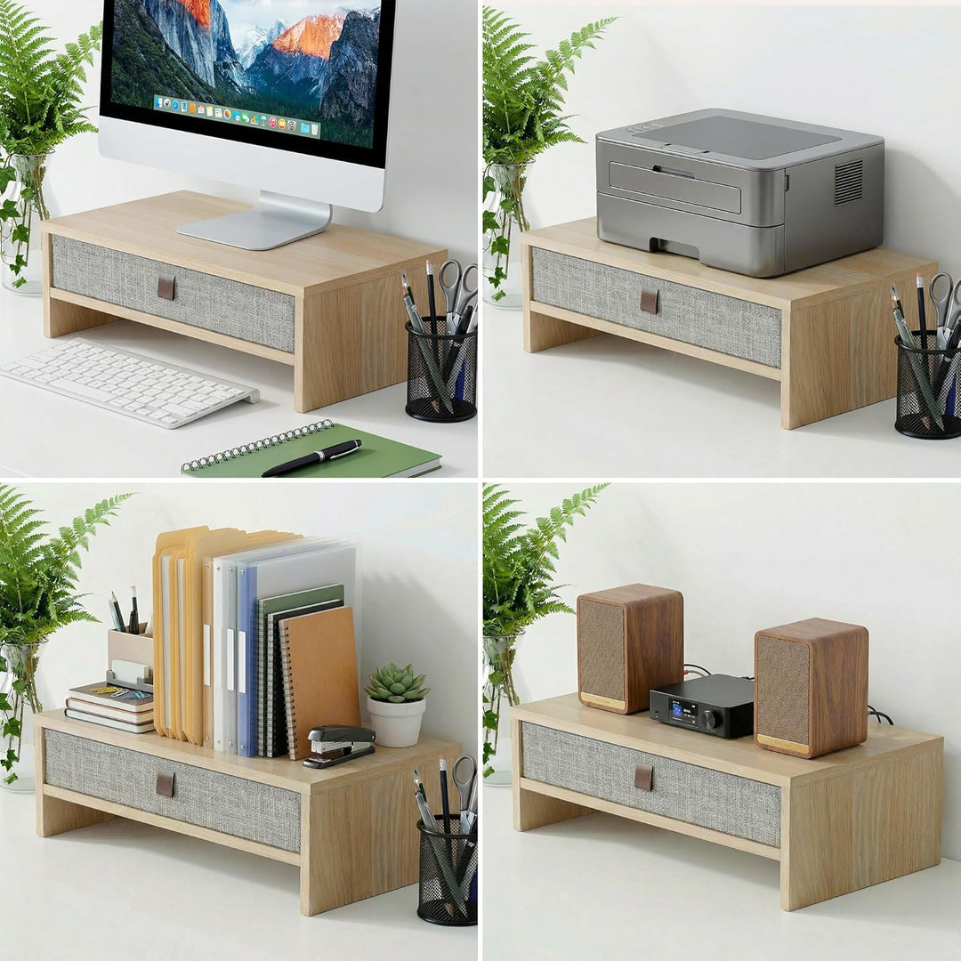 Fenge Monitorständer mit Schublade, 42,5 cm Monitorerhöhung, Desktop-Organizer für PC/Laptop/Drucker