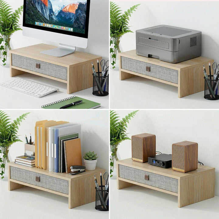Fenge Monitorständer mit Schublade, 42,5 cm Monitorerhöhung, Desktop-Organizer für PC/Laptop/Drucker