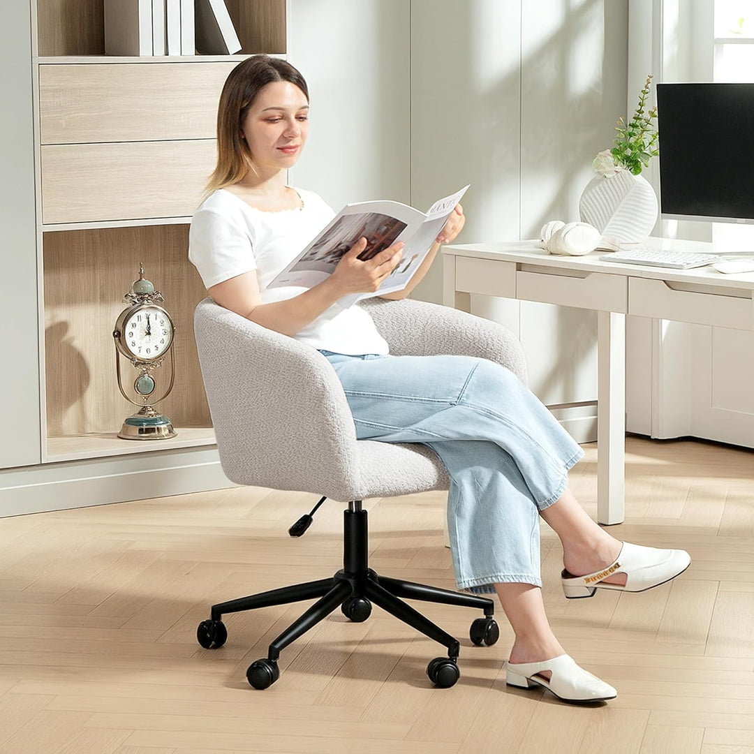HOMCOM Schreibtischstuhl Homeoffice Stuhl mit Samt-Leinenoptik, gewölbter Rückenlehne, Höhenverstell