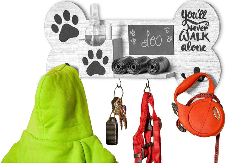 Garderobenleiste zum Ordnen von Leinen und Zubehör für Hunde und Haustiere, aus Holz, personalisierb