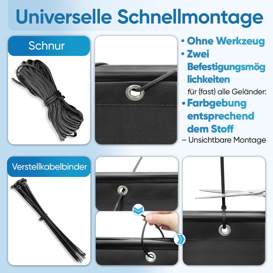 Sekey Balkon Sichtschutz Balkonabdeckung Balkonverkleidung blickdichte Wind- und UV-Schutz, 100% Pri