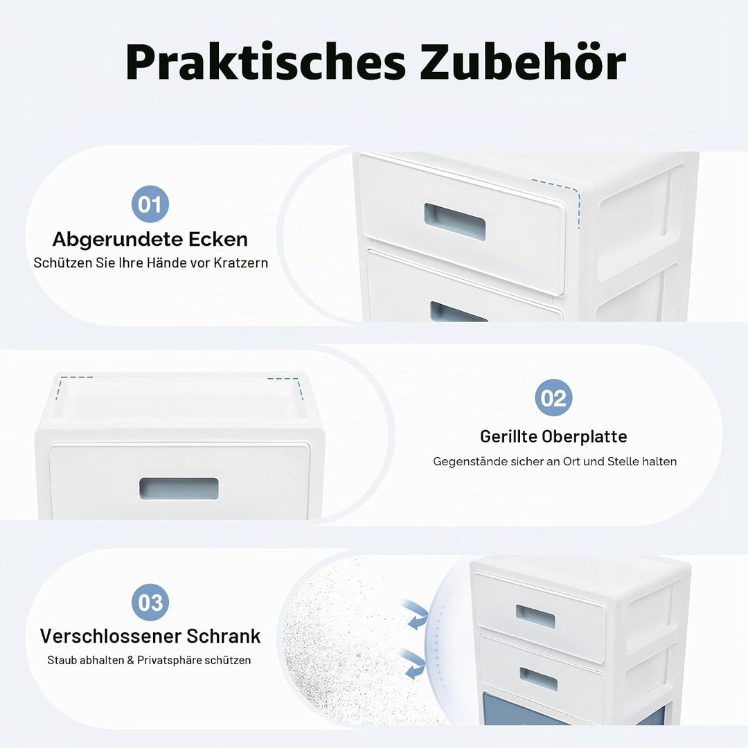 MINRS Rollwagen aus Kunststoff mit Schubladen und Rädern – Selbstaufrollende Rollcontainer