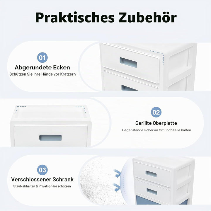 MINRS Rollwagen aus Kunststoff mit Schubladen und Rädern – Selbstaufrollende Rollcontainer