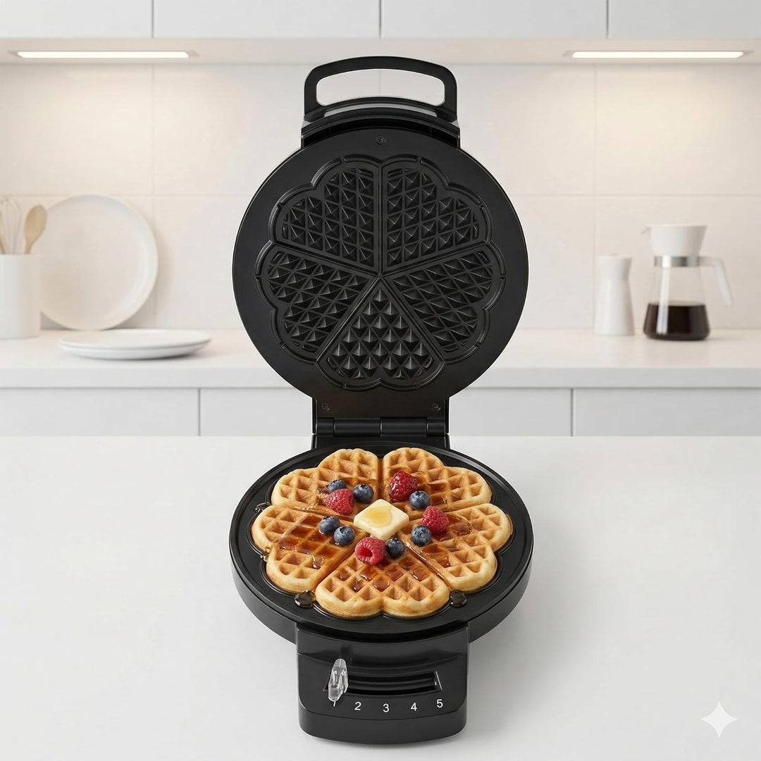 HWF-F1200BK Waffle Iron – 1200W Power, Non-Stick Coating, Adjustable Thermostat, Vertical Storage, W