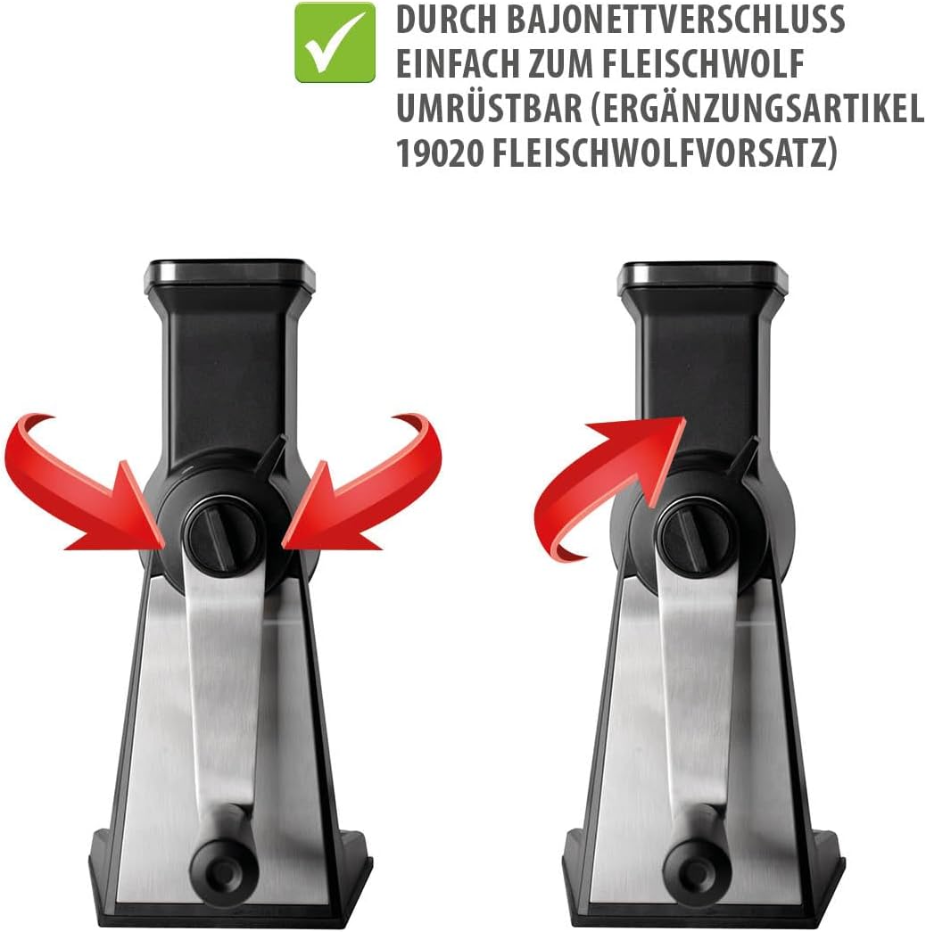GEFU Set Trommelreibe & Fleischwolfvorsatz TRANSFORMA – Multifunktional mit Laser Cut Trommeln, Wurs