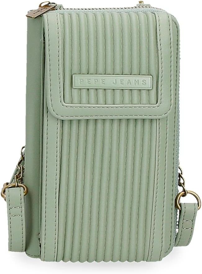 Pepe Jeans Aurora Umhängetasche Handyhalter Grün 11x17,x52,5 cm Kunstleder Grün Schultertasche, Grün