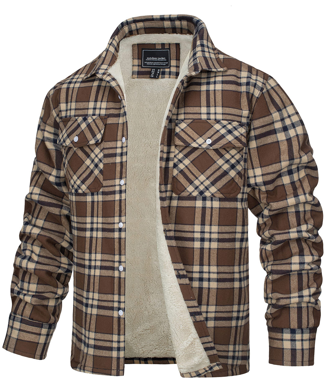 TACVASEN Herren Fleece Thermohemd Warm Flanellhemd Holzfällerhemd Winter Innenfleece Jacke M Braun,