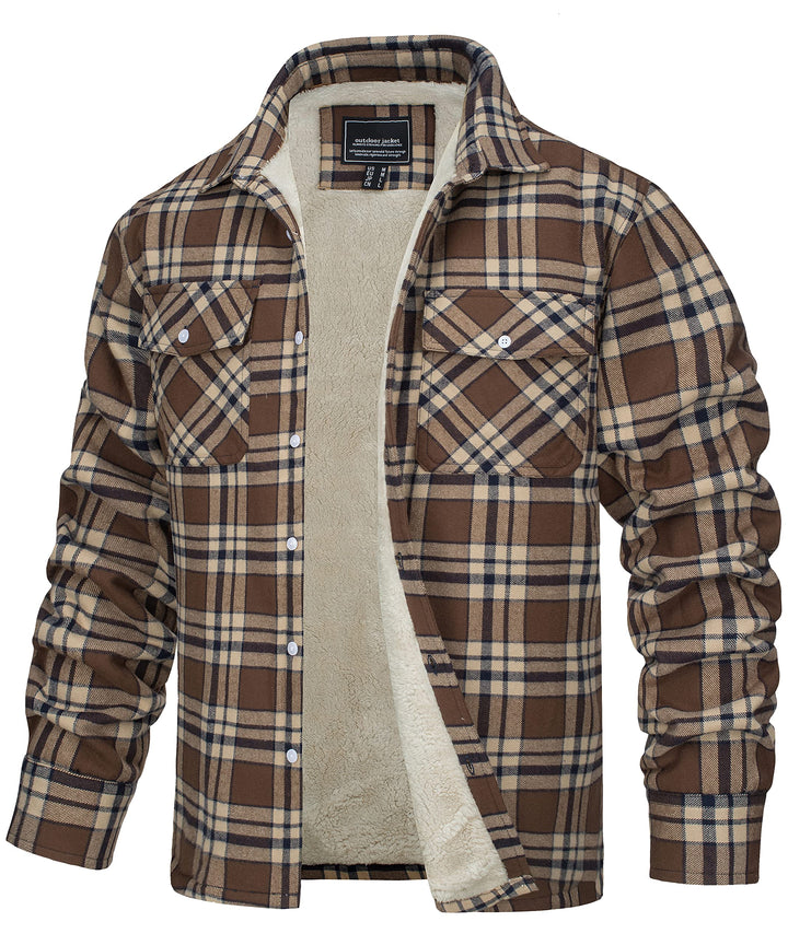 TACVASEN Herren Fleece Thermohemd Warm Flanellhemd Holzfällerhemd Winter Innenfleece Jacke M Braun,