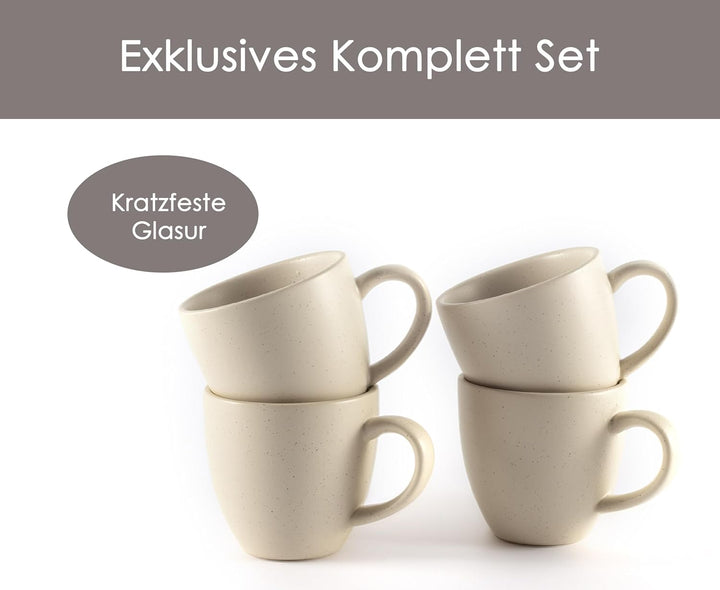Espressotassen Set aus Steingut – Hochwertiges 4er Set, handgefertigt & dickwandig, Steingut Espress
