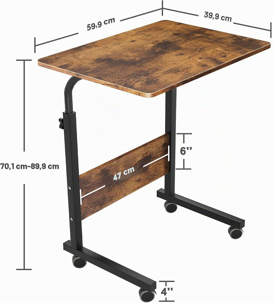 soges Laptoptisch Beistelltisch mit Rollen,höhenverstellbarer PC Tisch Notebook Sofatisch Laptopstän