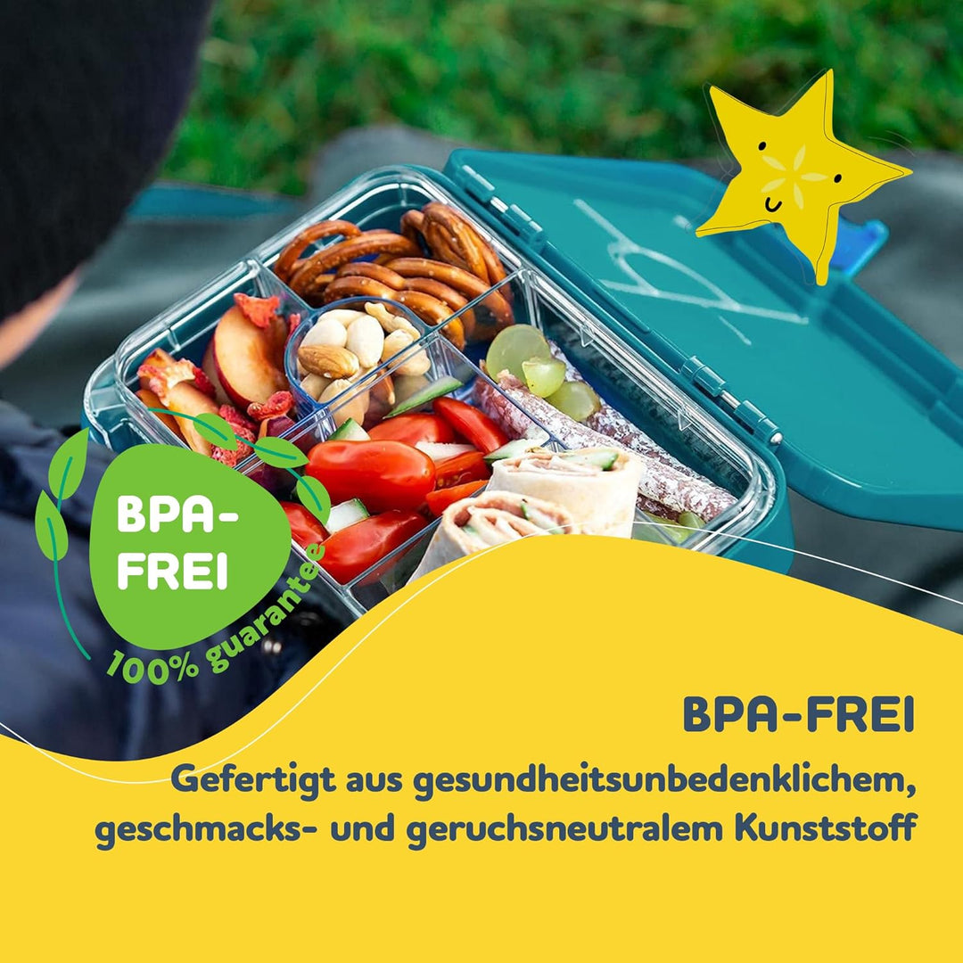 schmatzfatz Junior Brotdose Kinder mit Fächern, BPA Frei Lunchbox Kinder, Bento Box Kinder, Brotbox