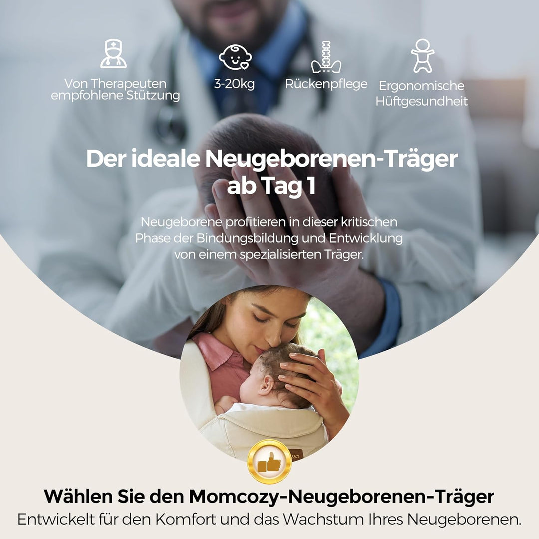 Momcozy Babytrage Neugeborene ab Geburt | Ergonomische Tragehilfe mit Nackenstütze | Leicht & sicher