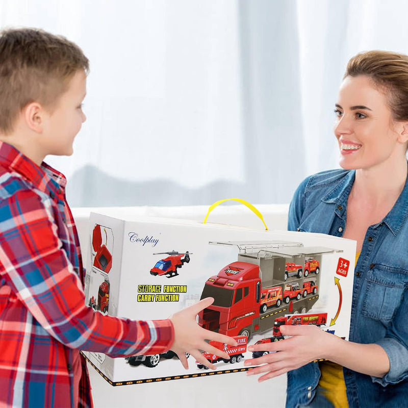 Coolplay Feuerwehrauto Gross Autotransporter Spielzeug Einsatzfahrzeug Kinder Autos Spielzeug Set fü