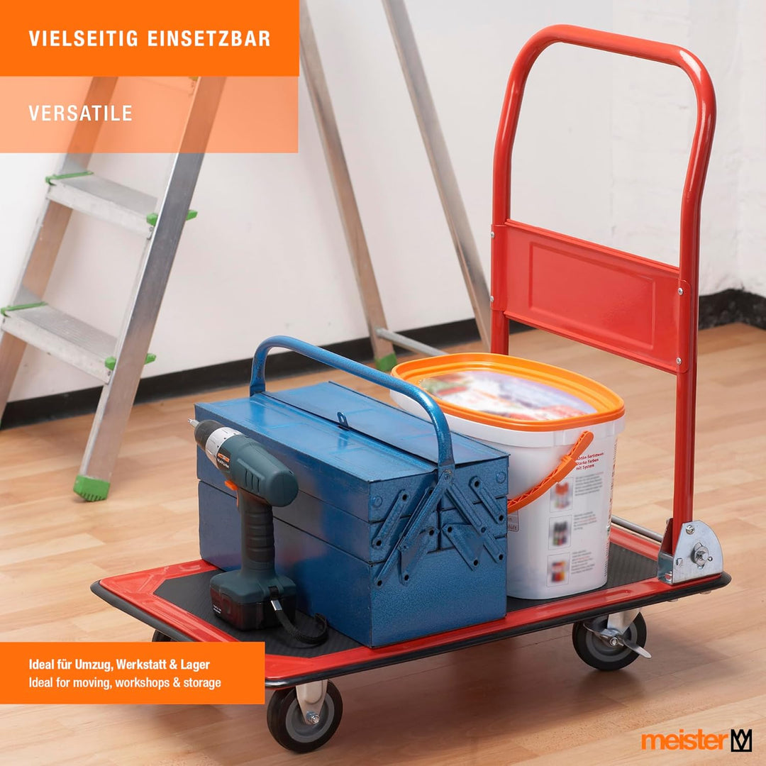 Meister Plattformwagen - Klappbar - Bis 150 kg Tragkraft - Feststellbremse / Transporthilfe mit Lenk
