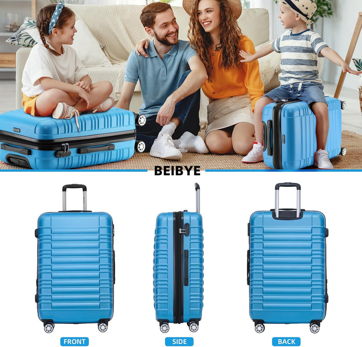 BEIBYE Hartschalen Koffer Trolley Rollkoffer Reisekoffer Zwillingsrollen Kofferset (Türkis, Set) Tür