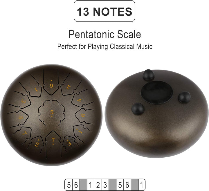 KUD Tongue Drum, 12 Zoll 13 Tone C-Dur Zungentrommel Schlagzeug Instrument, Steel Pan Töne Schlagins
