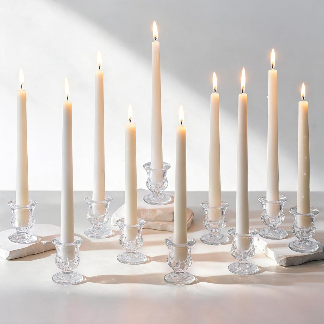 Romadedi Kerzenhalter Kerzenständer Glas 10er - Klein Kerzen Ständer Set für Stabkerze Spitzkerzen f