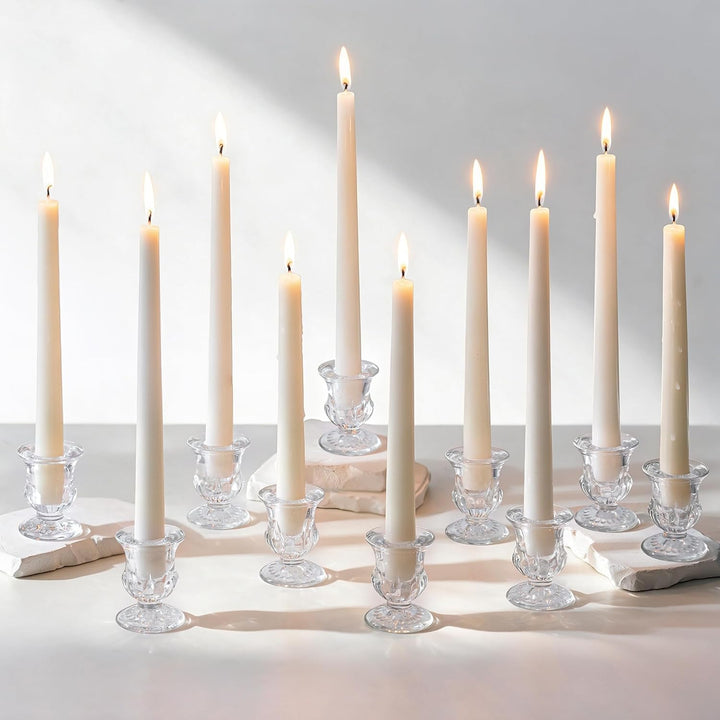 Romadedi Kerzenhalter Kerzenständer Glas 10er - Klein Kerzen Ständer Set für Stabkerze Spitzkerzen f