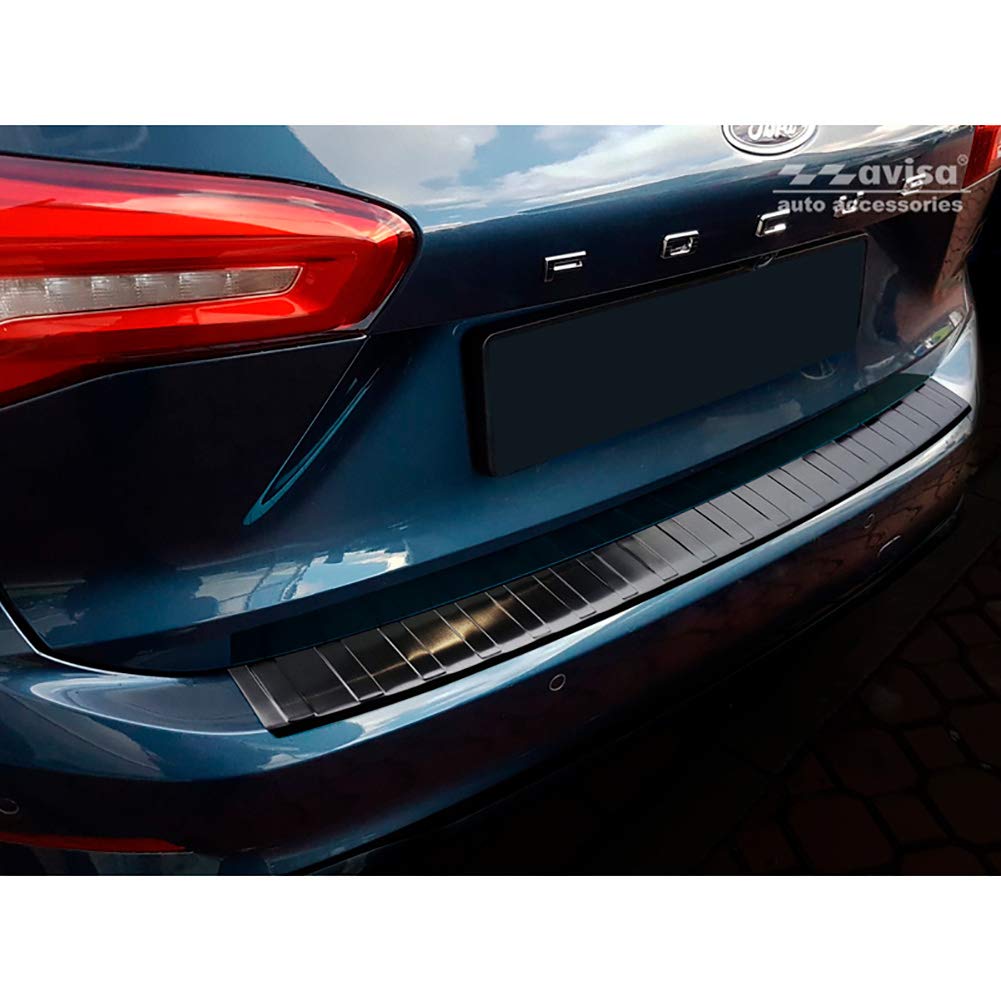 Avisa Schwarz Edelstahl Heckstossstangenschutz kompatibel mit Ford Focus IV Kombi 2018- 'Ribs'