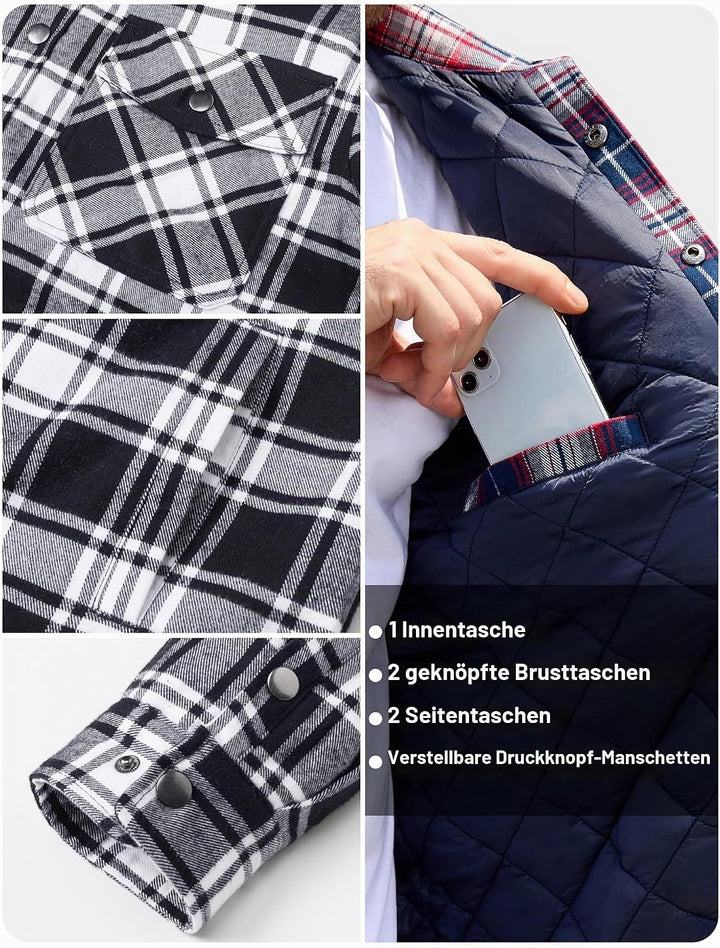 TACVASEN Herren Karierte Hemdjacke Flanellhemd Holzfällerhemd Thermohemd Jacke 3XL Schwarz, 3XL Schw