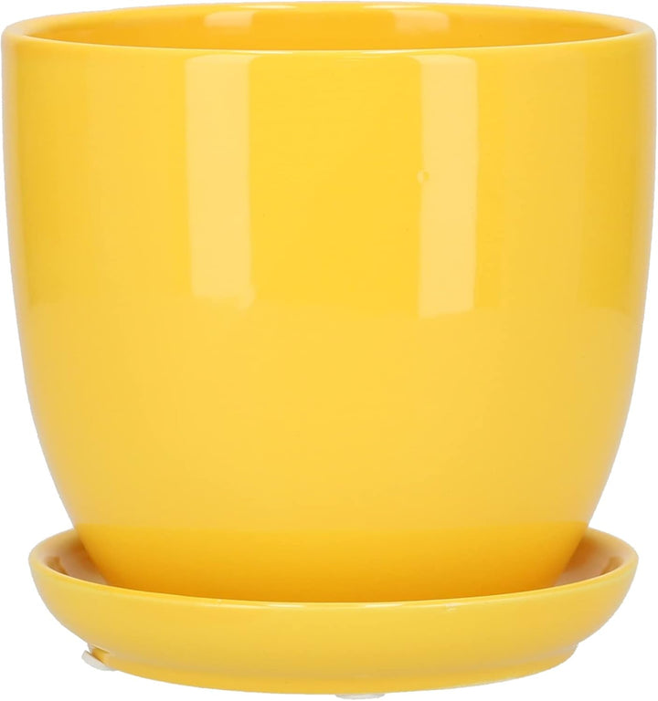 KOTARBAU® 2er Set Keramik Blumentopf Übertopf für Blumen Pflanzen ⌀ 17 cm mit Tropfschale Gelb ⌀ 17