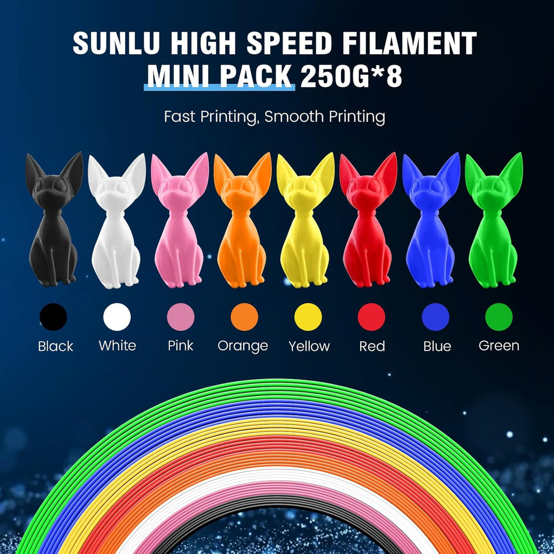 SUNLU 250g*8 PLA Filament Schnell Drucken 1.75 mm, Bündel 3D Drucker Filament, Massgenauigkeit +/- 0