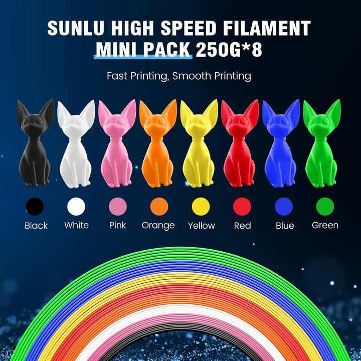 SUNLU 250g*8 PLA Filament Schnell Drucken 1.75 mm, Bündel 3D Drucker Filament, Massgenauigkeit +/- 0