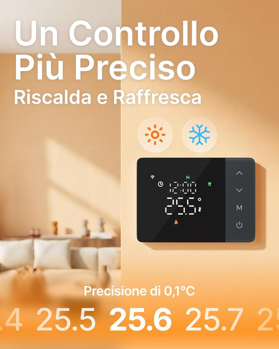 WiFi 6 Thermostat Batterie für Gasboiler Dual Band 2.4/5 GHz, programmierbar, Trockenkontakt, Box 50