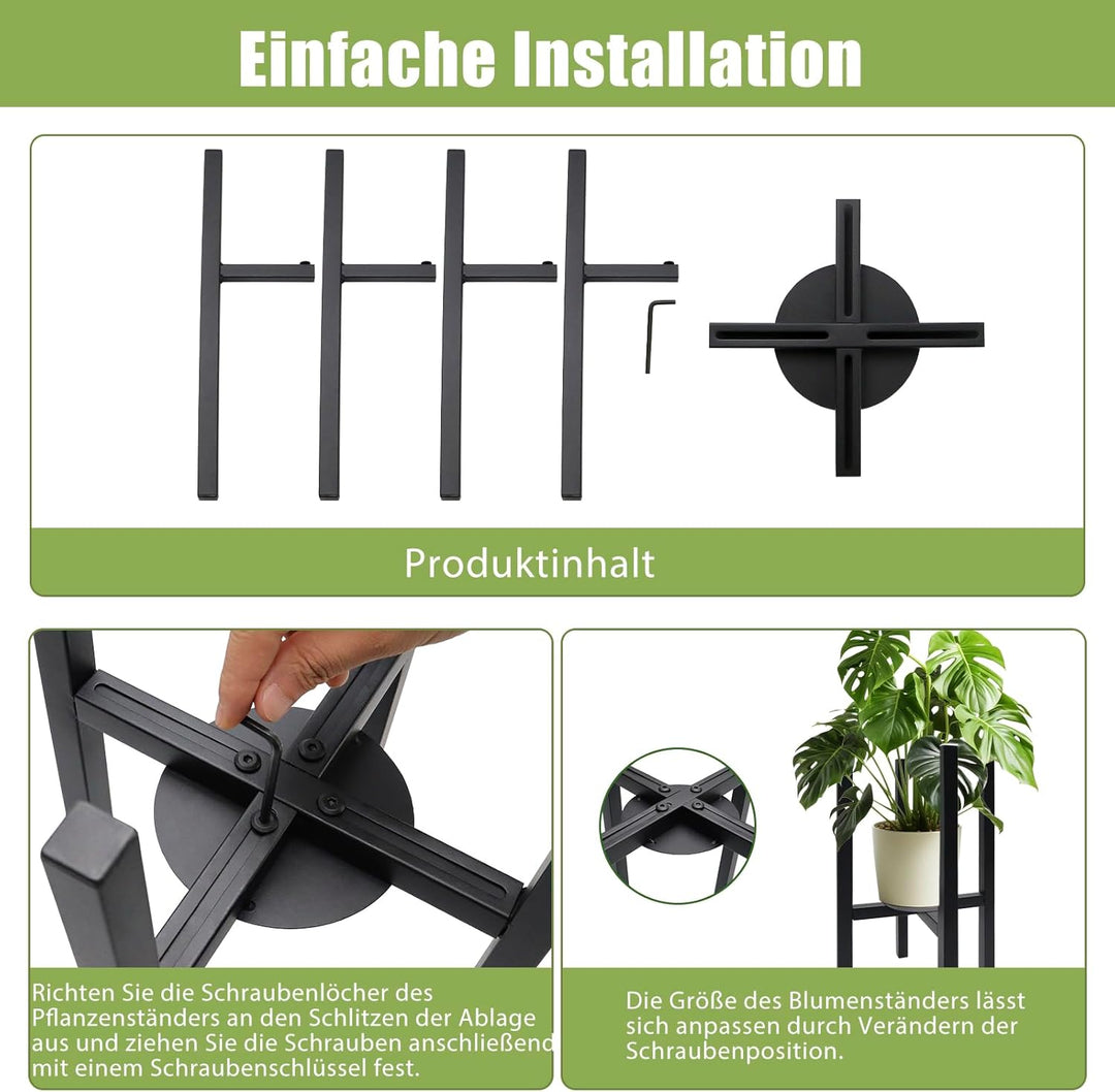 iMeshbean Blumenständer Verstellbarer 2er Set, Stabiler Metall Pflanzenständer mit Rundes Tablett, S