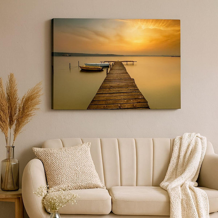 ARTTOR Bilder auf Leinwand 100x70cm Leinwandbild mit Rahmen See Brücke Gross Wanddeko Bild Schlafzim