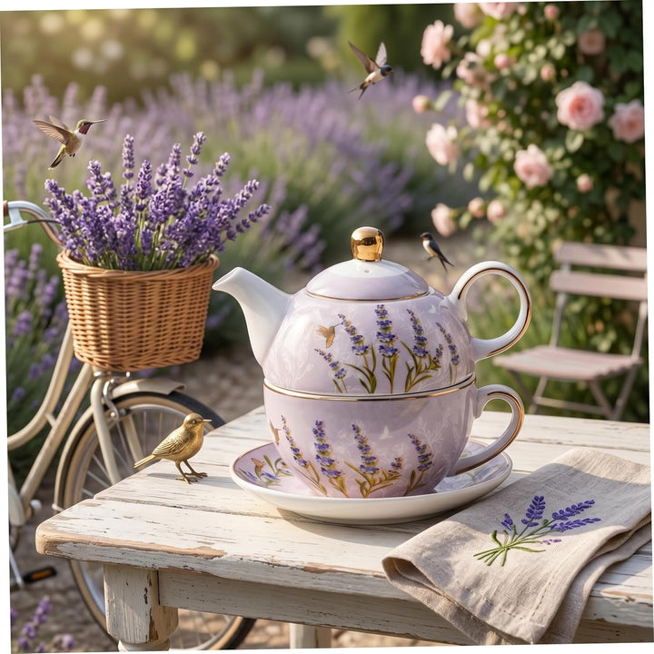 Tee-für-eins-Set, 1 Tee-für-eins-Set, Hochtemperatur-Keramik-Teekanne mit Tasse und Untertasse, lila