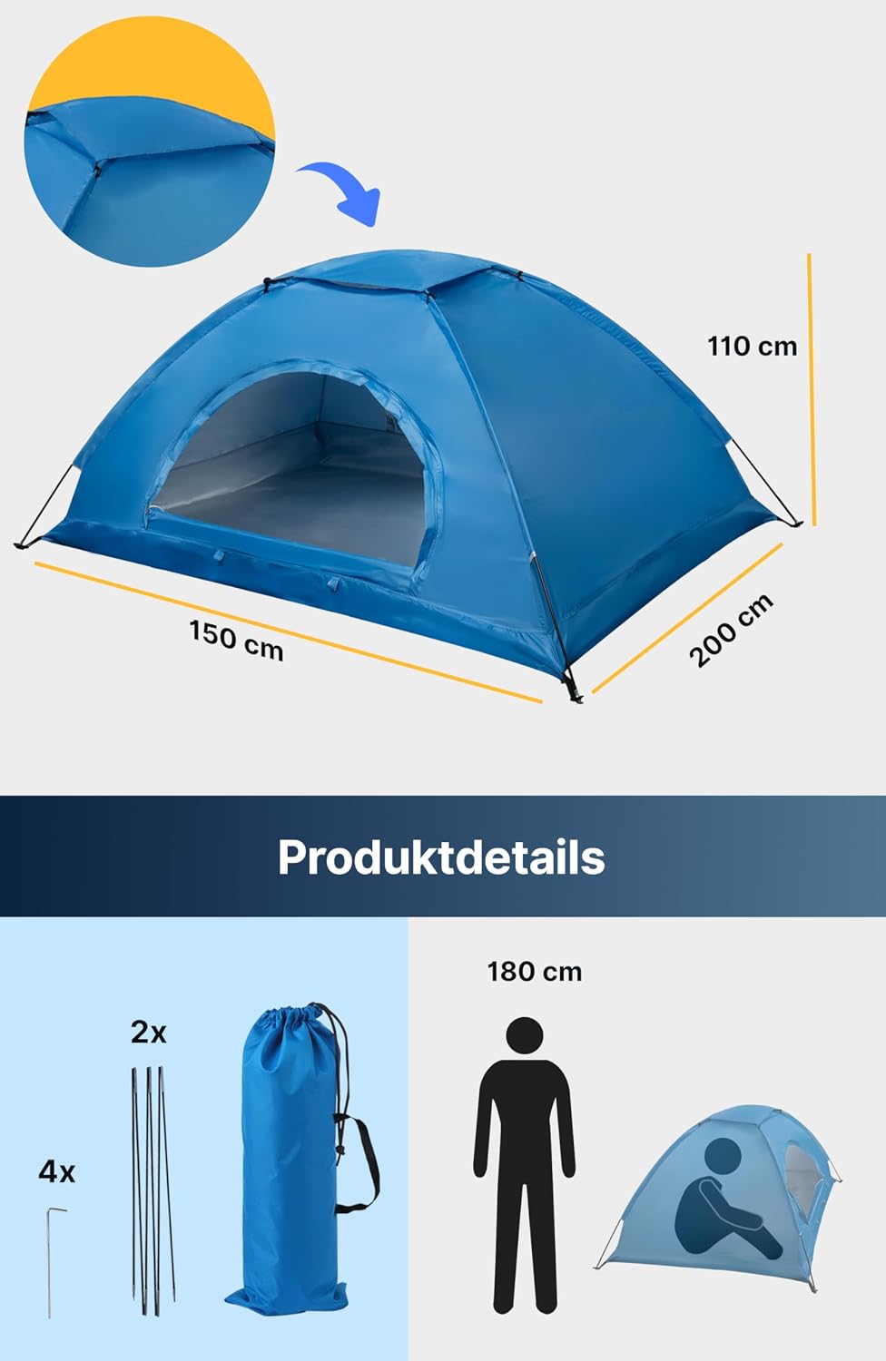 Menz Strandmuschel für 2–3 Personen – UV 50+ Strand Sonnenschutz – wasserdichtes, windfestes Strandz