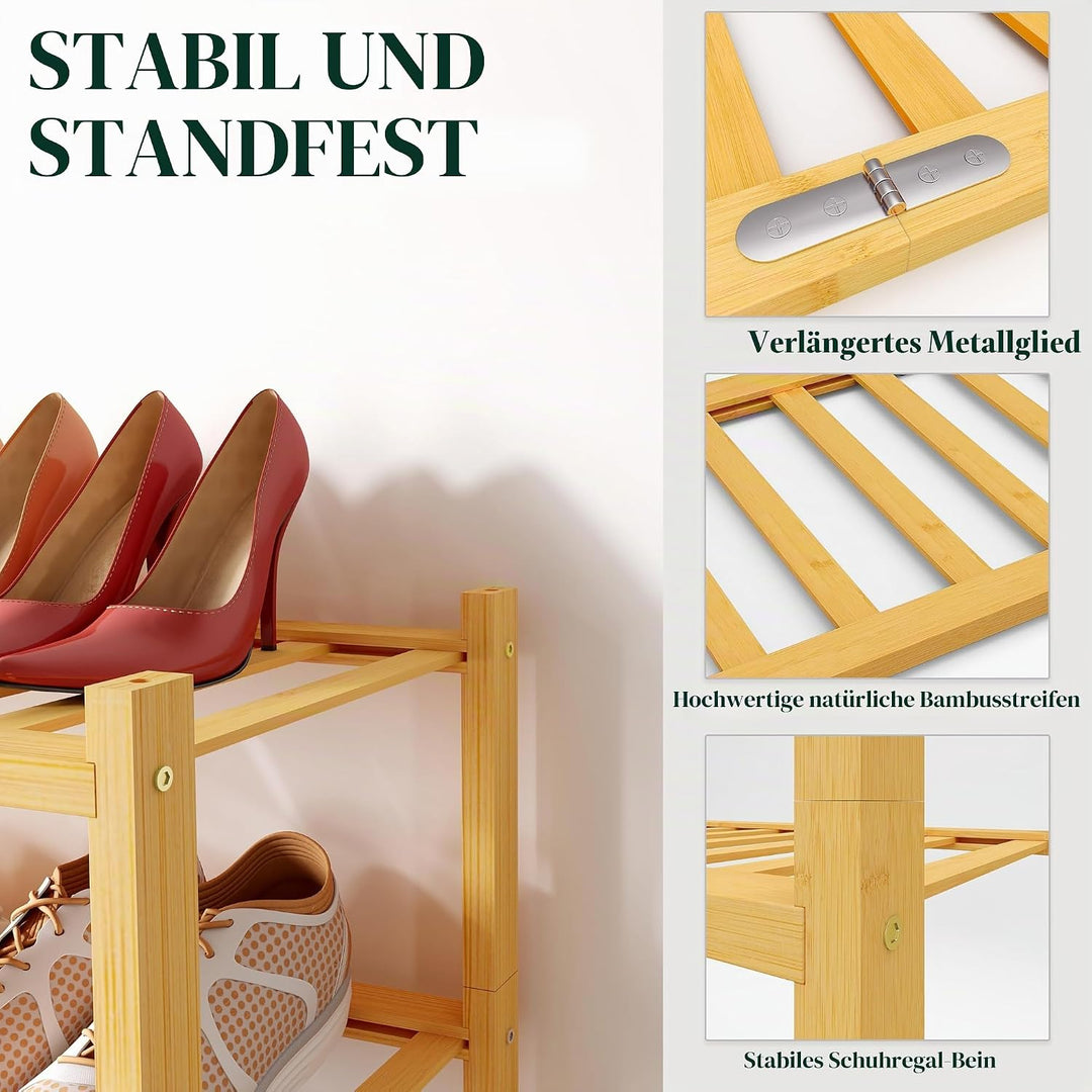 smiry Schuhregal aus Bambus, Schuhregal Platzsparend mit 3 Ebenen, Erweiterbar Stapelbar Shoe Rack,
