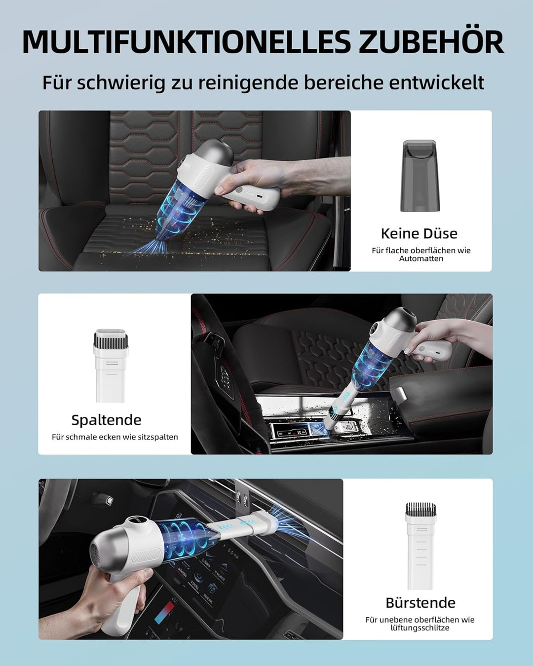 Handstaubsauger Akku 4-in-1,12KPA Handstaubsauger Kabellos,Auto Staubsauger Stark,2-Gang Autostaubsa