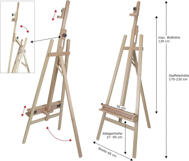 Paintersisters Akademie Staffelei Elba, 66x230 cm klappbare Sitz- und Standstaffelei für Keilrahmen