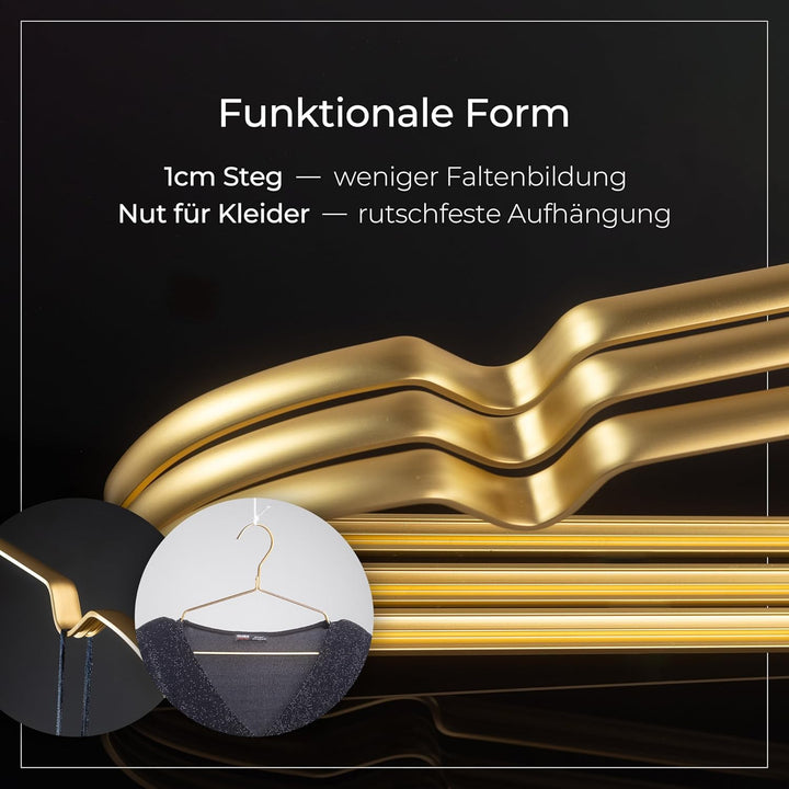 Parusia Kleiderbügel Gold, 42cm breit, 1cm stark, Kleiderbügel Metall rostfrei, formstabil, zur plat