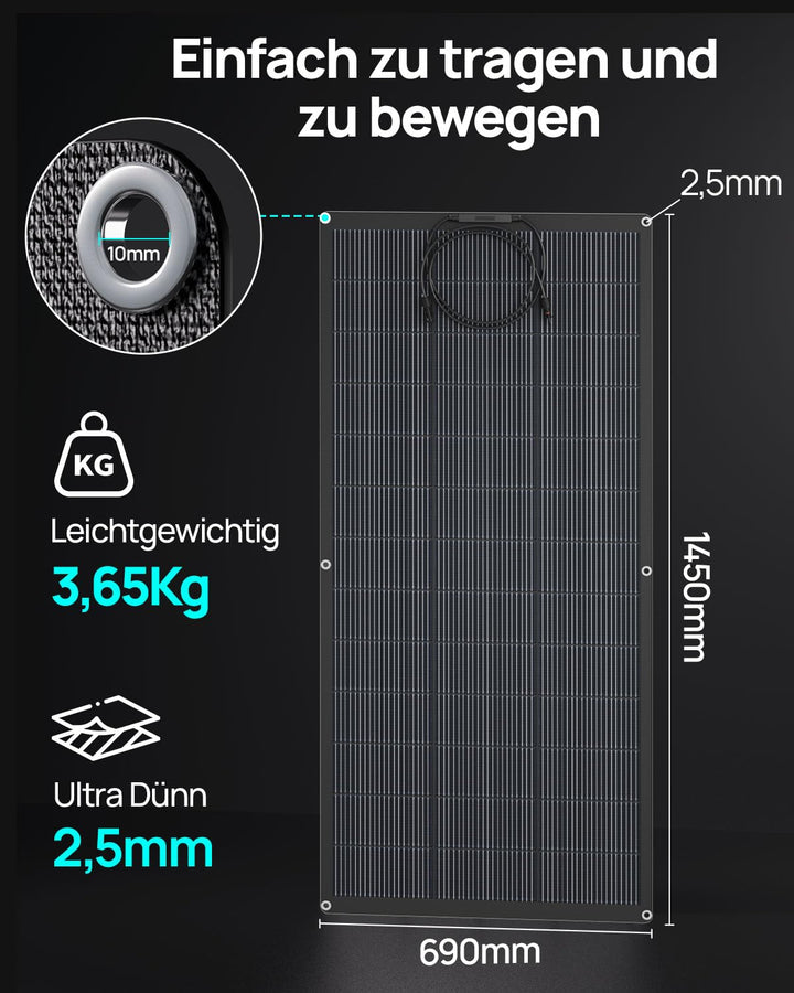 ECO-WORTHY 400W Solarpanel Flexiblel 2x200W Solarpanel 24V ETFE 18BB Solarmodul 25% hohe Umwandlung