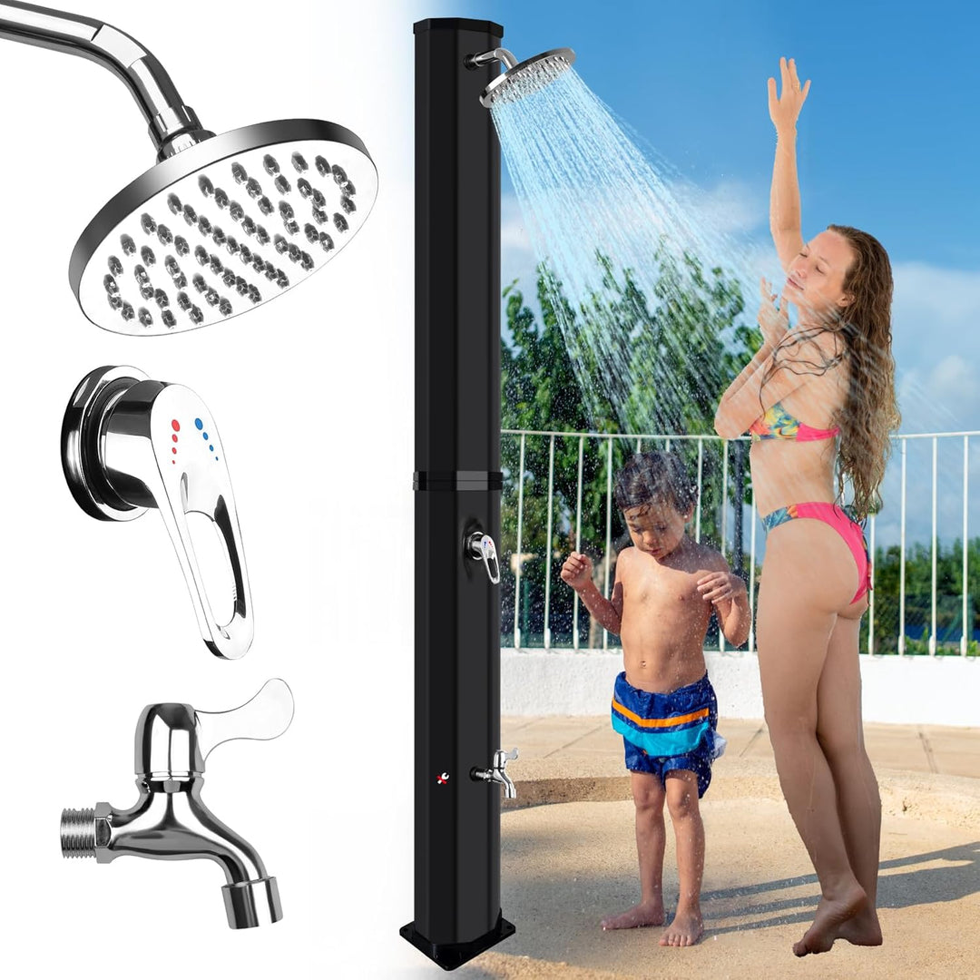 Qdreclod Solar Gartendusche 60Liter -Solardusche mit 360° Drehbarem Duschkopf und Fusshahn, Einstell
