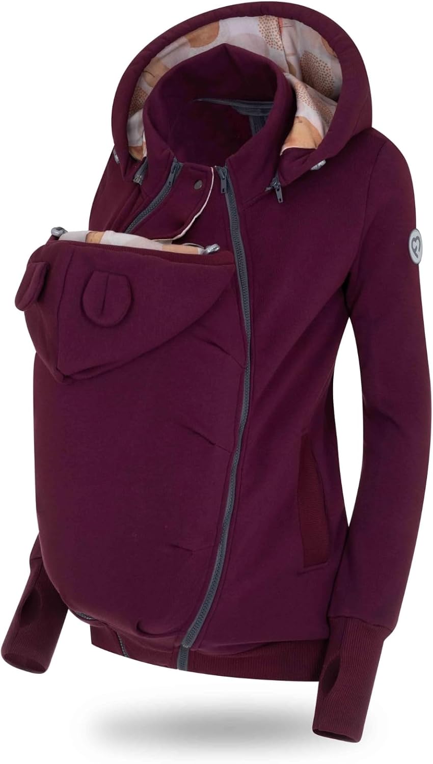 fun2bemum Pola 4in1 Baby Tragejacke für Mama Känguru Kapuze VORNE/HINTEN S Cherry, S Cherry