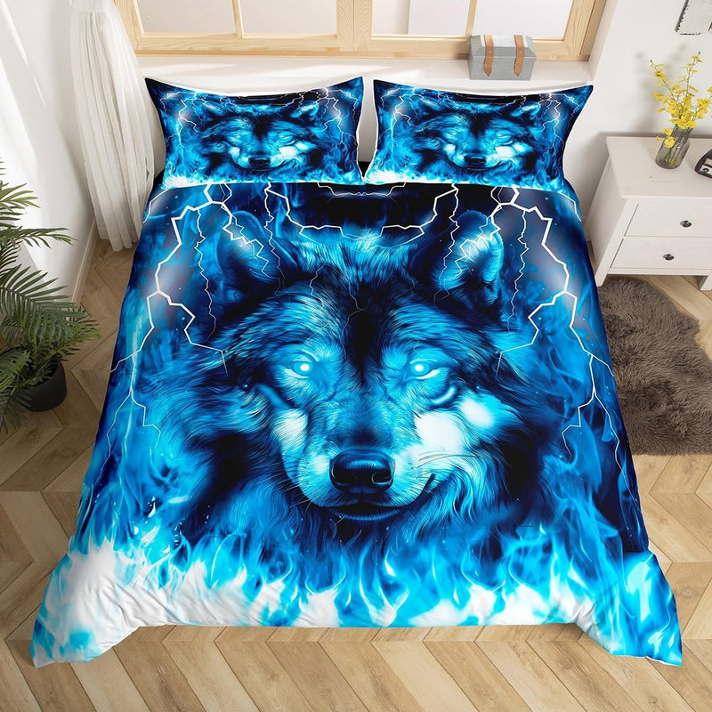 Loussiesd Wolf Bettw?sche 135x200cm Kinder Jugendliche Safari Tiermuster Bettbezug Set Cool Tierwelt