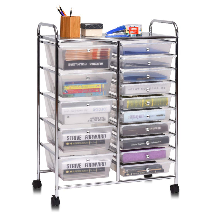COSTWAY Rollwagen mit 15 stapelbaren Schubladen, Schubladenwagen Rollcontainer mit Metallgestell und
