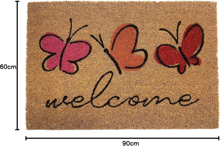CARPETIA Kokos Schuhabtreter mit bunten Schmetterlingen | umweltfreundlich | rot orange, 60 x 90 cm