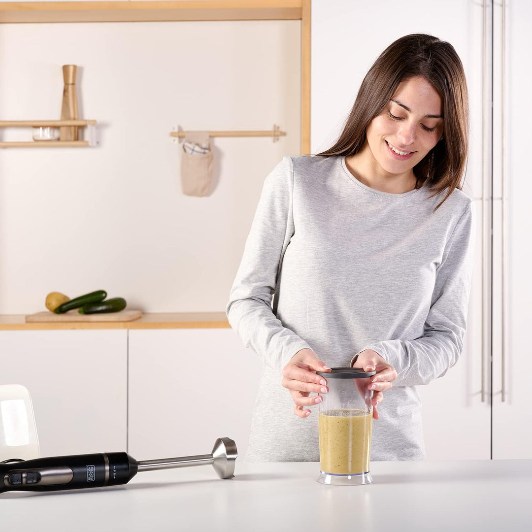 BLACK+DECKER BXHBA600E Stabmixer, 3 Zubehörteile, 600 W, Edelstahl, Kunststoff, 20 Geschwindigkeiten