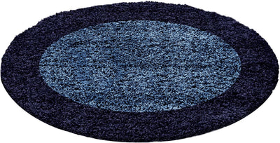 HomebyHome Teppich Wohnzinmer Shaggy Hochflor Marineblau Rund 200 cm Rund Bordüre Design - Flauschig