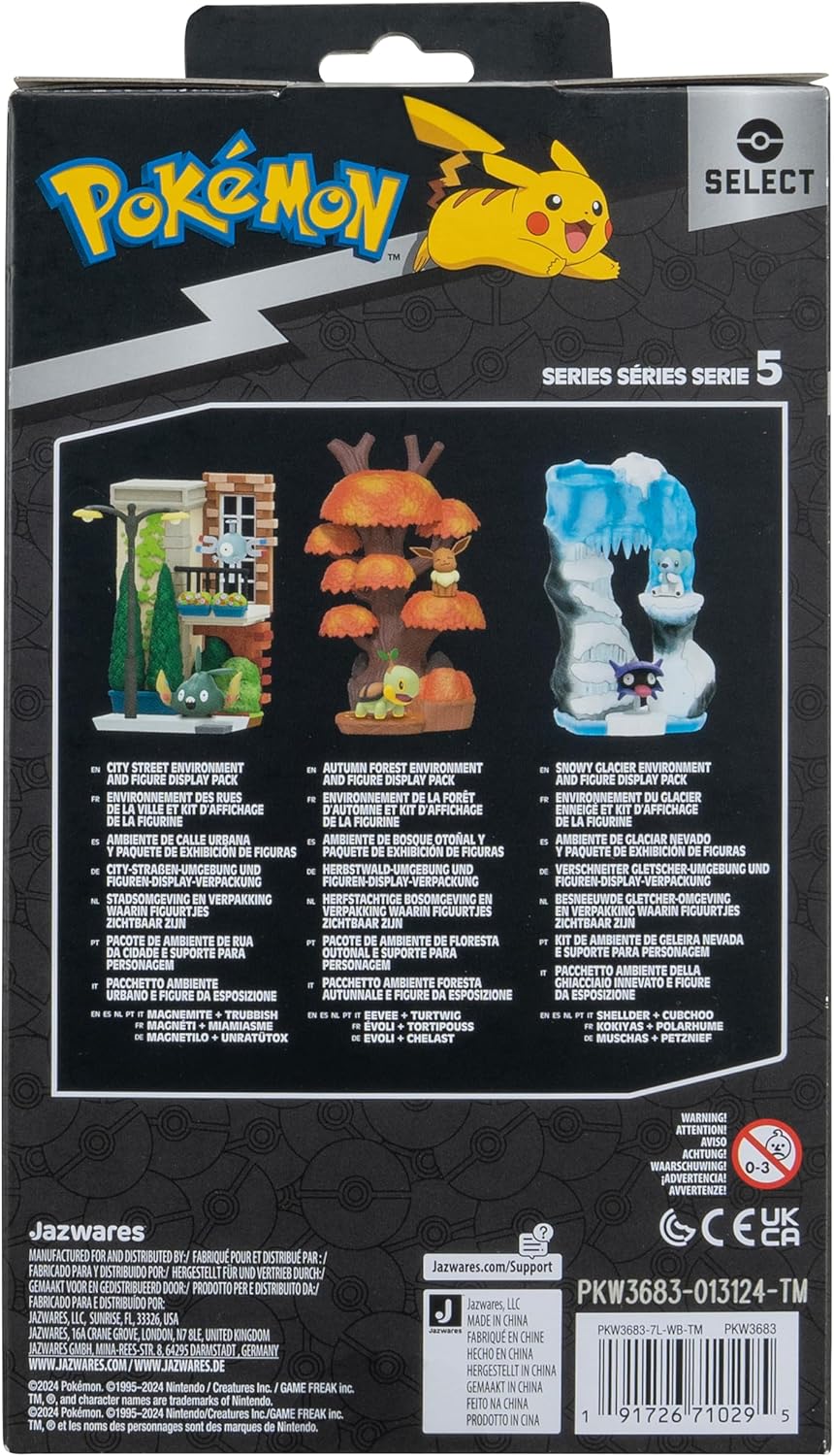 Pokémon PKW3683 - Select Environment Herbstbaum 15 cm mit Evoli und Chelast, offizielles Figuren Set