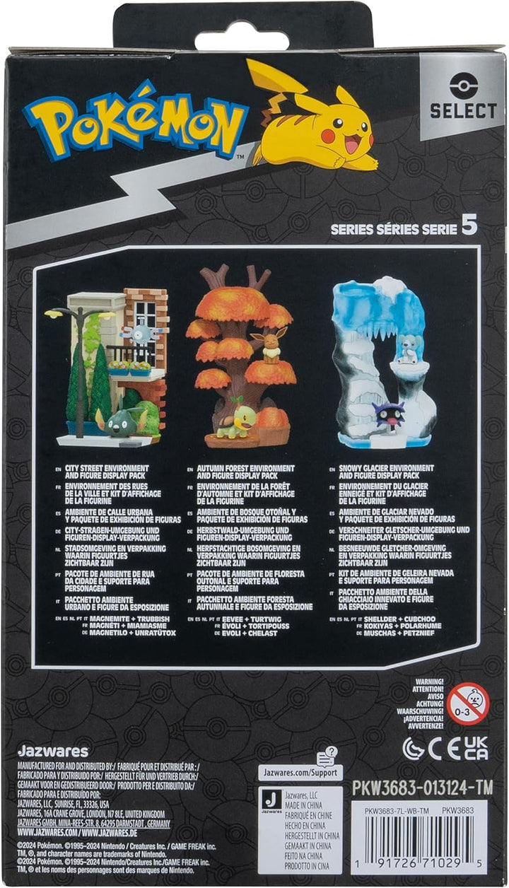 Pokémon PKW3683 - Select Environment Herbstbaum 15 cm mit Evoli und Chelast, offizielles Figuren Set