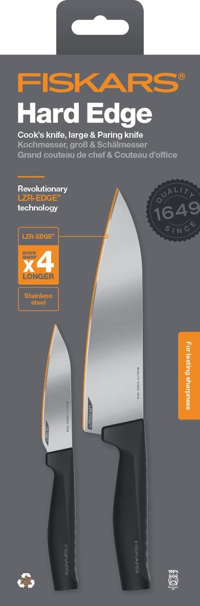 Fiskars Messer-Set, Hard Edge, Kochmesser und Gemüsemesser, Elegantes Design, Gesamtlänge: 33,1 cm u